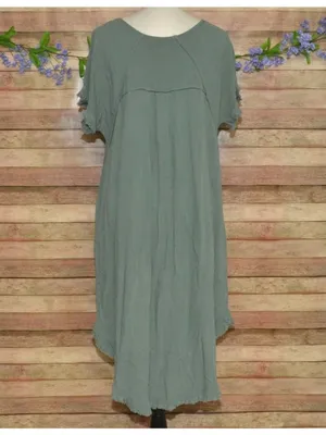 Umgee Women's M Green Linen Cotton Lagoon Tunic Top Mini Dress w/Fringe Trim thumbnail 8
