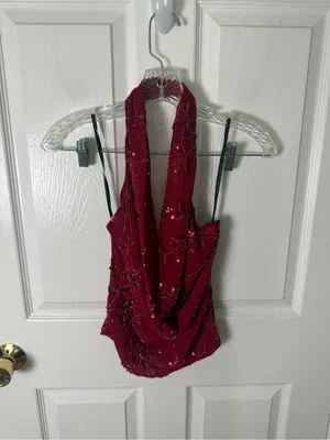 Princess Polly Twilight Zone Beaded Cowl Neck Top Red 0 thumbnail 2