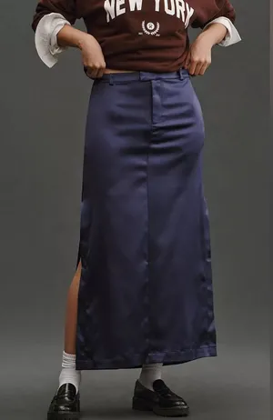 Anthropologie $128 Purple Sateen Satin Trouser Maxi Skirt Slit NEW Size 4‎ thumbnail 1