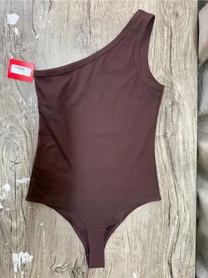 NWT Spanx Ribbed One Shoulder Bodysuit Raisin Brown Top‎ Size small thumbnail 4