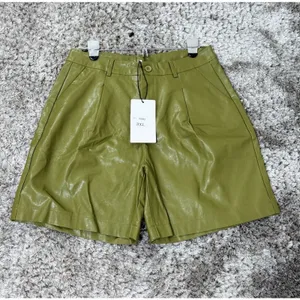 Women Faux Leather Shorts Olive Green High Waist Pleated Shorts Size 3XL NWT thumbnail 4