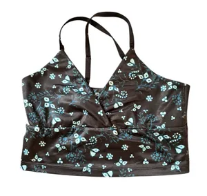 Beyond Yoga Lux Criss-Cross Cropped Yoga Tank Sz M Black Blue Floral Printed thumbnail 1