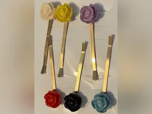 Gold Bobby Pins with Multicolor Rose Accents - Set of 6 thumbnail 3