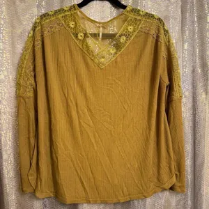 Free People Lola Mustard Golden Yellow Mesh Sheer Long Sleeve Top XS thumbnail 2