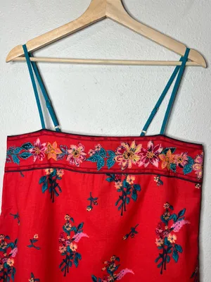 NEW Free People Bali Take Me With You Embroidered Mini Shift Dress in Red thumbnail 6