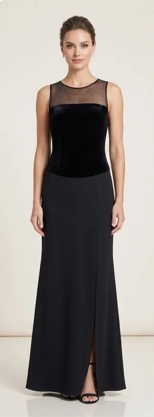 Betsy & Adam Vintage Velvet Mesh Back Formal Gown Black Sz 7/8 Women's 4/6 NWT thumbnail 1
