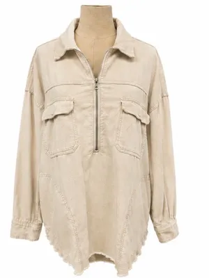 OFFLINE by Aerie Corduroy Half-Zip Oversized Shacket Medium thumbnail 1
