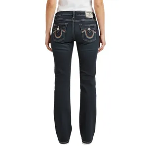 True Religion Straight Jeans Low Rise Rainbow Stitch Stretch Dark Wash Size 24 thumbnail 4