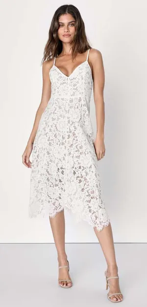 Lulus | One Wish White Lace Midi Dress, Size M thumbnail 1