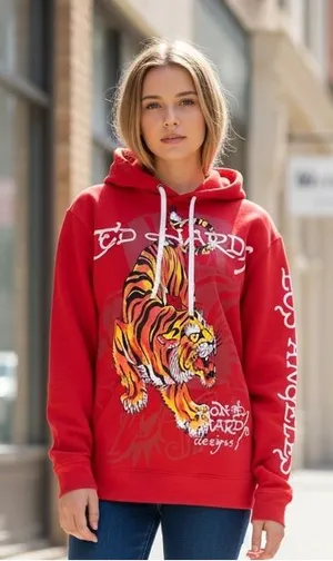 NWT Ed Hardy Red Tiger Hoodie M - Iconic Y2K Graphic LOS ANGELES Unisex thumbnail 1