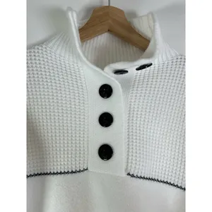 Commense White & Navy Open Collar 1/4 Button Up Sweater S NWT thumbnail 5
