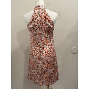 Hutch Campbell Mini Dress Orange White Daisy Floral Ruched Satin Halter L NEW thumbnail 3
