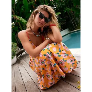 Free People Finer Things Printed Halter Midi Dress Sunshine Combo Tropical Large thumbnail 6