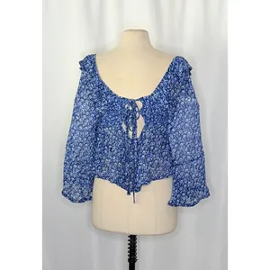 Anthropologie MAEVE Square Neck Sheer Babydoll Top Blue White Floral Large‎ thumbnail 9