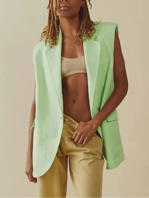 We the Free Green Light Lime Bright Young Things Linen Blazer Vest Large New thumbnail 14