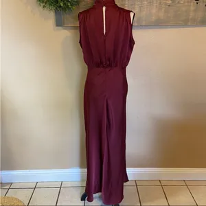 Lulus Classic Elegance Wine Satin Sleeveless Mock Neck Maxi Dress thumbnail 11