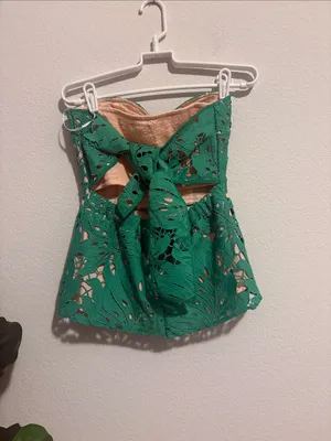 Judith March Small Strapless Green Lace Peplum top with Nude Underlay thumbnail 3