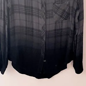 RAILS Hunter Charcoal Jet Dip Dye Plaid Button Down Shirt S Small Flannel Grunge thumbnail 8