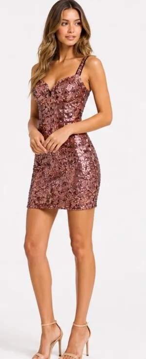 Guess Rose Gold Sequin Bodycon Mini Dress | Size 4 | Cocktail Party Night Out thumbnail 1