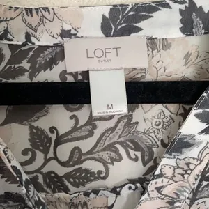 LOFT Pink and Black Floral Print tie up Sleeve Top/Blouse Medium thumbnail 2