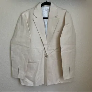 Anthropologie Rachael Wang Oversized oatmeal blazer neutral NWOT size Large‎ thumbnail 3
