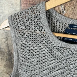 Abercrombie & Fitch Cropped Sweater Vest Small Gray Open Knit Crochet Tank Y2K thumbnail 3