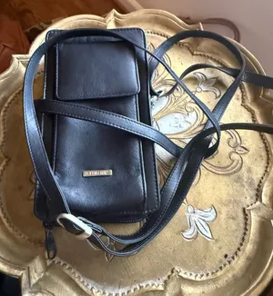 We Wore What vintage Bodenschatz black leather zip-around travel wallet bag / organizer clutch. thumbnail 1