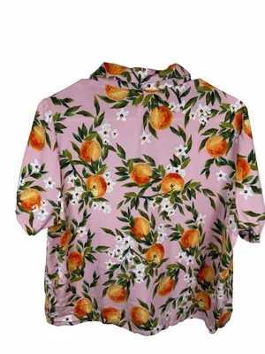 Marine Layer Pink Citrus Blossom Short Sleeve Button Down Top Resort Tropical M thumbnail 3