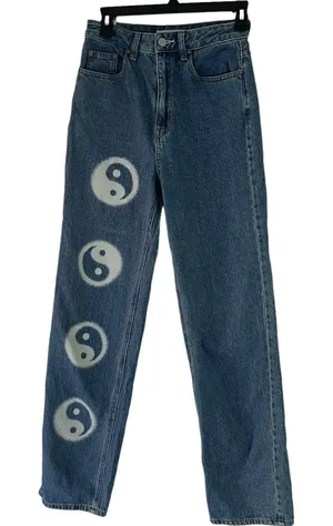 Pacsun Women's Size 26 Baggy Boyfriend Peace Sign High Rise Straight Jeans‎ thumbnail 1