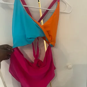 Colorblock One-Piece Swimsuit in Turquoise, Orange & Hot Pink thumbnail 4