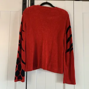 Elizabeth New York Cardigan XL Red Black Animal Print Chenille Studded thumbnail 5