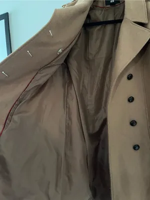 H&M Double Breasted Tan Camel Wool Belted Trench Coat 10 Quiet Luxury Preppy thumbnail 7