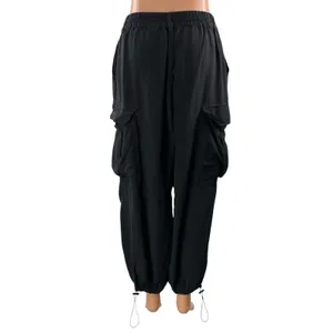 Zara Women's Black High Rise Parachute Baggy Cargo Jogger Trousers Pants Size M thumbnail 3