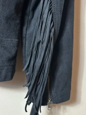 Hollister Black Faux Suede Fringe Moto Biker Jacket Size M thumbnail 7
