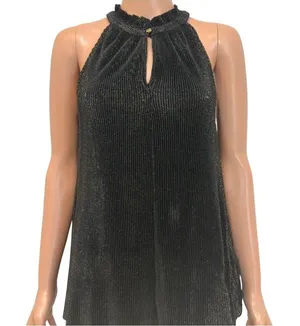 Rachel Roy small metallic shimmer pleated sleeveless keyhole top TS 3086 thumbnail 1