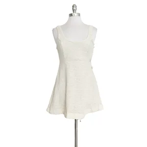 ZARA Womens White Tweed Scoop Neck Button Mini Dress Preppy Structured Chic Sz M thumbnail 4