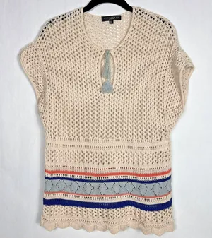 Sanctuary Swim Cover Up Womens Small Ivory Multi Boho Open Knit Crochet Top thumbnail 1
