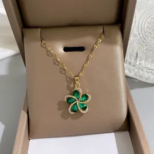 18K Gold Plated Green Crystal Flower Pendant Necklace for Women,Flower Necklace thumbnail 3