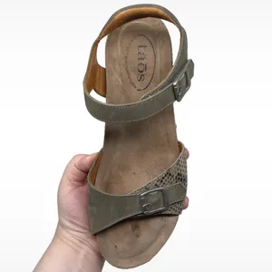 Taos “Traveler” Taupe Leather Wedge Sandals Hook & Loop Closure Women’s 8-8.5 thumbnail 15