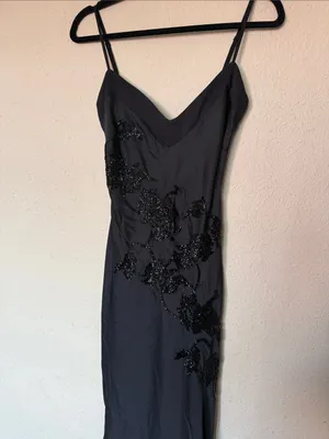 House of CB Anastelle Black hand-beaded embellished satin Maxi Dress size XS NWO thumbnail 5