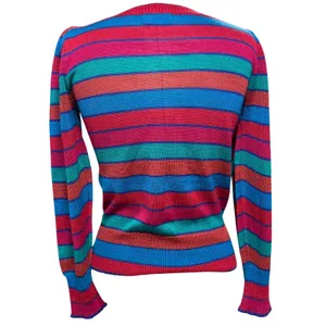 VTG Genesis S Striped Sweater Balloon Sleeve Ms Frizzle Art Teacher Colorful 80s thumbnail 4