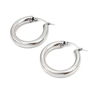 Large Tubular 18k White Gold Filled Hoop Earrings,‎ 30mm thumbnail 3
