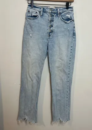 ABERCROMBIE- Ultra High Rise Ankle Straight Curve Love Button Fly Raw Hem Light thumbnail 2