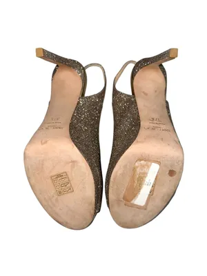 Jimmy Choo Nova Platinum Glitter Peep-Toe Slingback High Heels 37.5 thumbnail 5