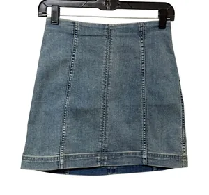 Free People Blue Denim Mini Skirt High Waisted Paneled Back Zip Size 4 thumbnail 1