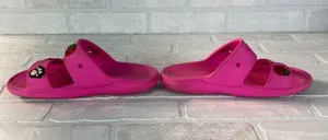 Crocs Classic Sandals Womens 7 Men 5 Pink Charms Two Double Strap Bright Comfort thumbnail 8