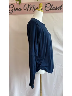 Free People Navy Blue Long Sleeve Button-Up Tunic Top Size Medium thumbnail 6
