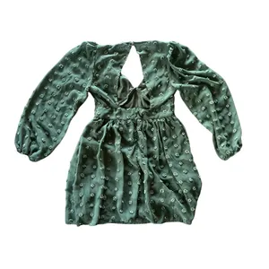 Stunning Swiss Dot Olive Green Long Sleeve Mini Dress 🔥 thumbnail 3