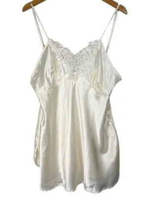 Vtg Y2K Cinema Etoile Satin Slip Cami Tank Embellished Lace Sz Large thumbnail 1