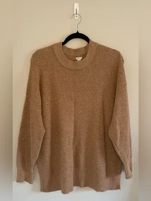 Aerie Oversized Waffle Crew Sweater, Tan/Camel, Size S, EUC thumbnail 2